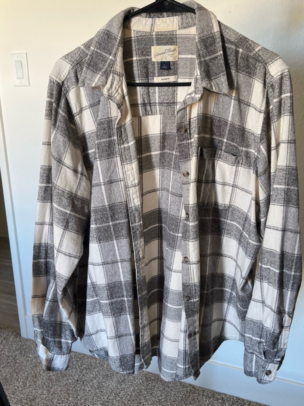 Universal Thread Gray and White Plaid Button-Down Shirt